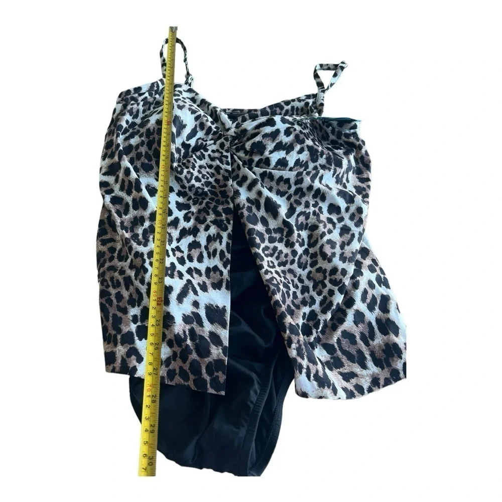 SWIM SOLUTIONS Fauxkini Leopard Knotted Flyaway One-Piece Swimsuit Plus 18W - Picture 10 of 16